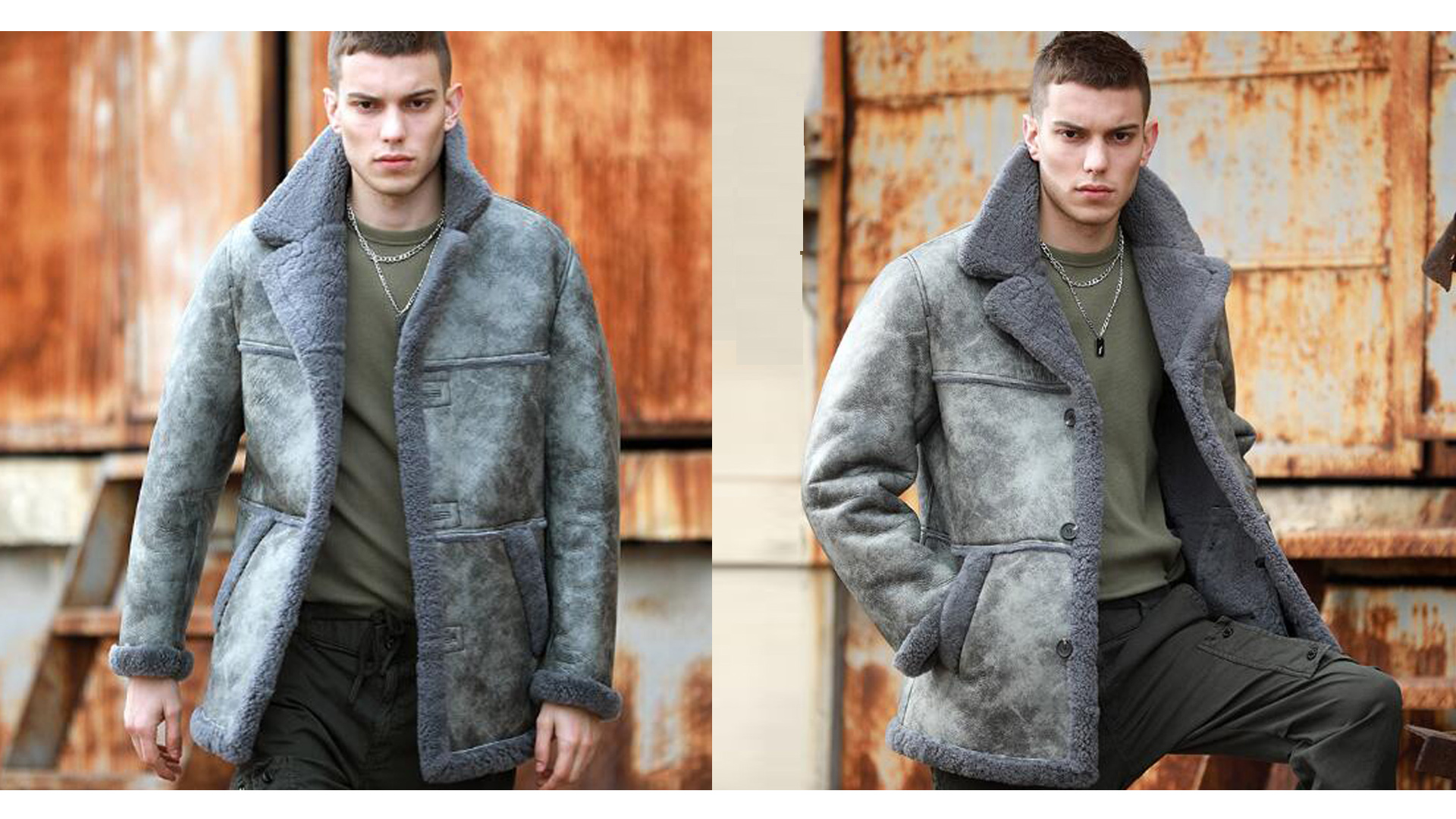 Amazon.com: Denny&Dora Mens Grey Shearling Jacket Flight Jacket